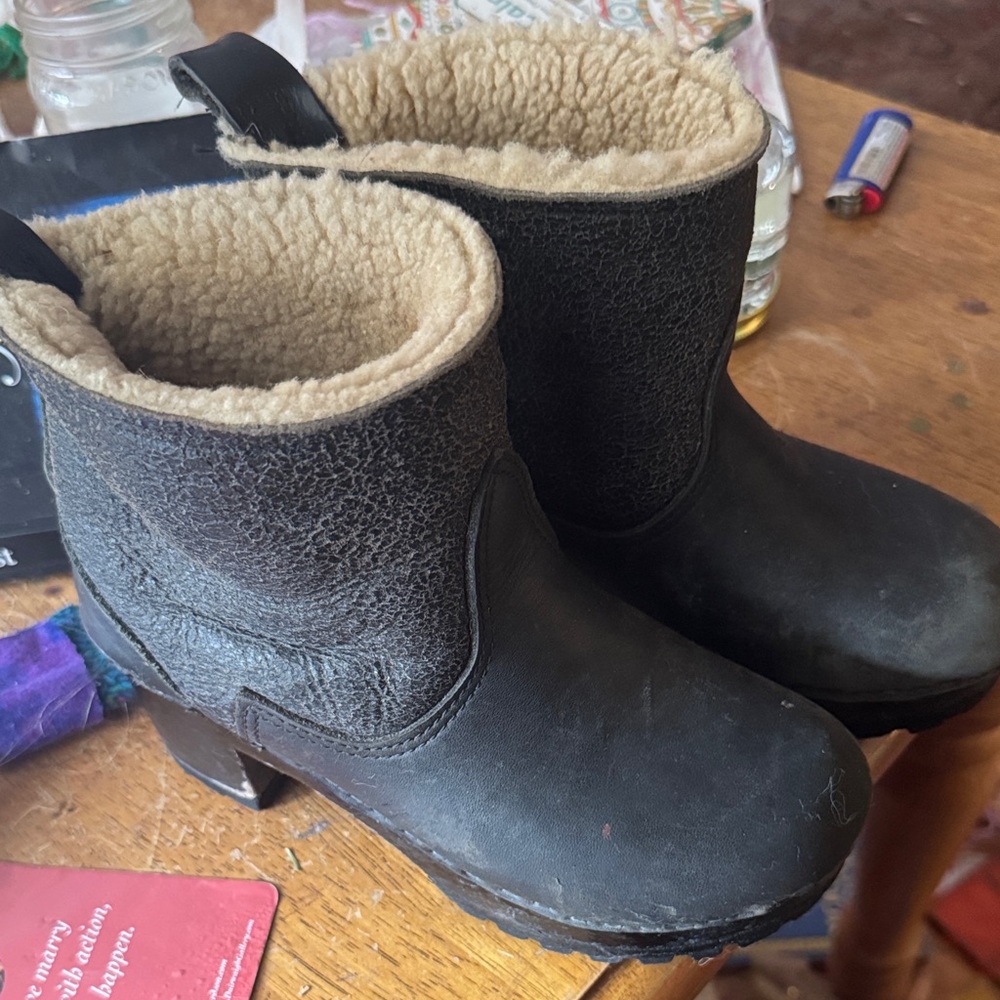 No. 6 Black Ankle Boots with Cream Lining